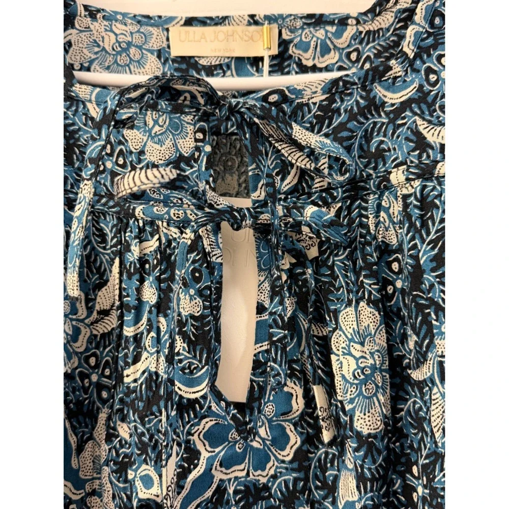 Ulla Johnson Issa Blouse Midnight Blue Floral Puff Sleeve Size 2 NWT Cottagecore